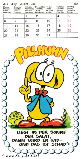 Pilly Pillhuhn Kalender Freche Sprche 1992 Juli Pillhuhn Bauernweisheit zum Salat