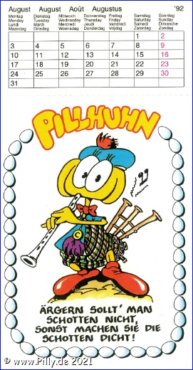 Pilly Pillhuhn Kalender Freche Sprche 1992 August Dudelsack