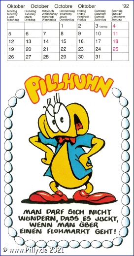 Pilly Pillhuhn Kalender Freche Sprche 1992 Oktober Pillhuhn Bauernweisheit zum Flohmarkt