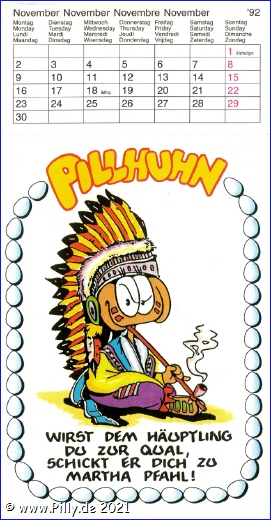Pilly Pillhuhn Kalender Freche Sprche 1992 November Pillhuhn als Hoptling