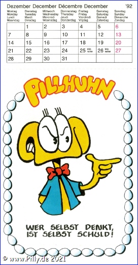 Pilly Pillhuhn Kalender Freche Sprüche 1992 Dezember Pillhuhn denkt