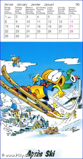 Pillhuhn Sportskalender 1990 Januar Apres Ski