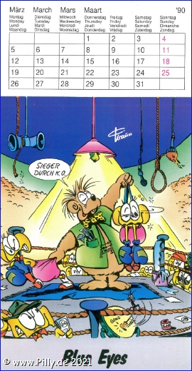 Pillhuhn Sportskalender 1990 März Blue Eyes