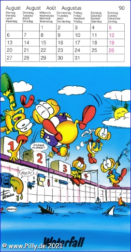 Pillhuhn Sportskalender 1990 August Waterfall