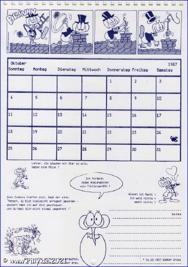 Pillhuhn Schlerkalender 1988 Kalenderblatt Oktober 1987