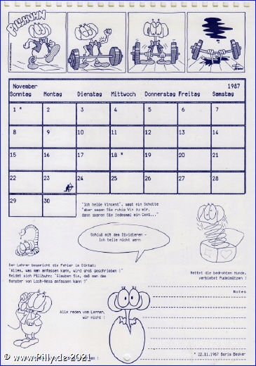Pillhuhn Schlerkalender 1988 Kalenderblatt November 1987