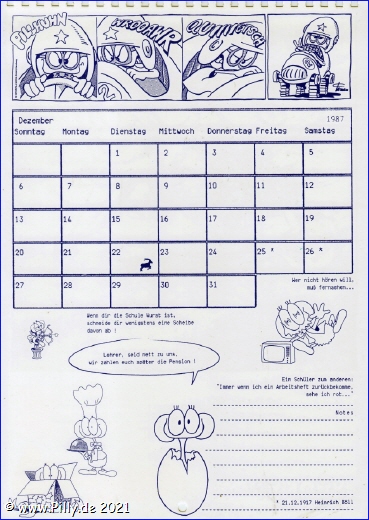 Pillhuhn Schlerkalender 1988 Kalenderblatt Dezember 1987