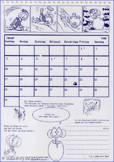 Pillhuhn Schlerkalender 1988 Kalenderblatt Januar