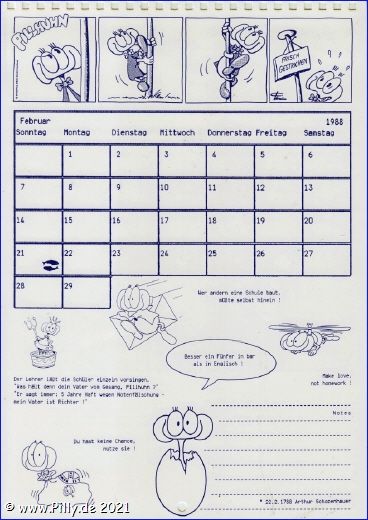 Pillhuhn Schlerkalender 1988 Kalenderblatt Februar