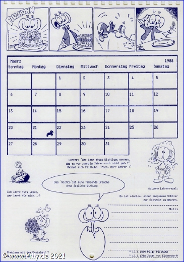 Pillhuhn Schlerkalender 1988 Kalenderblatt Mrz