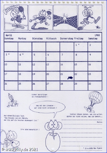 Pillhuhn Schlerkalender 1988 Kalenderblatt April