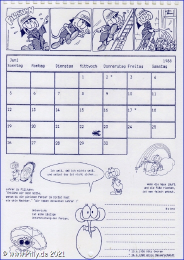 Pillhuhn Schlerkalender 1988 Kalenderblatt Juni