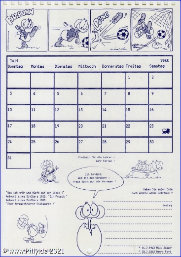 Pillhuhn Schlerkalender 1988 Kalenderblatt Juli