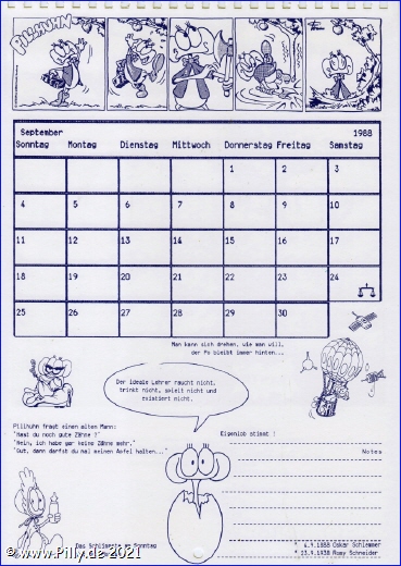 Pillhuhn Schlerkalender 1988 Kalenderblatt September