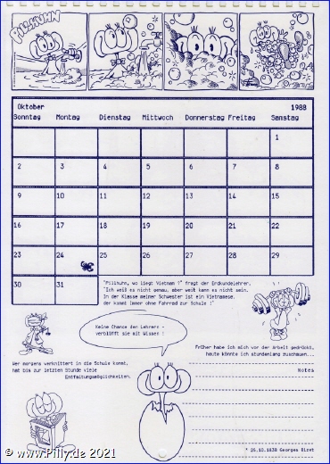 Pillhuhn Schlerkalender 1988 Kalenderblatt Oktober