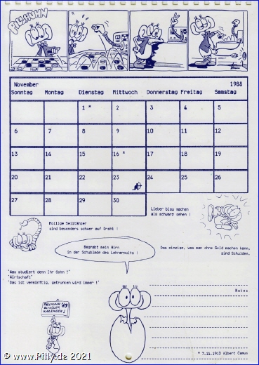 Pillhuhn Schlerkalender 1988 Kalenderblatt November