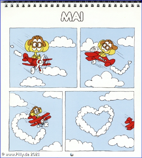 Pillhuhn Schülerkalender 1987 Mai Pillhuhn als Pilot, Flugzeug, Looping