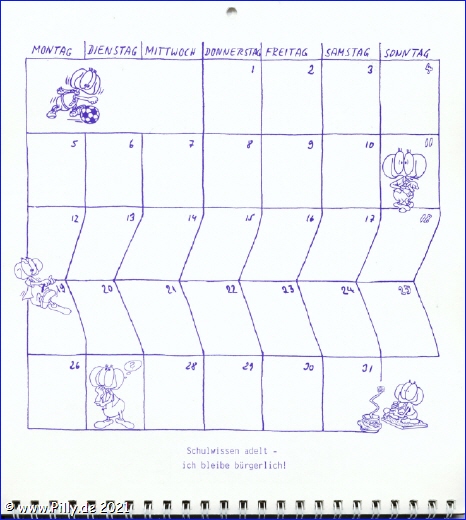 Schülerkalender Kalenderblatt Oktober 1987