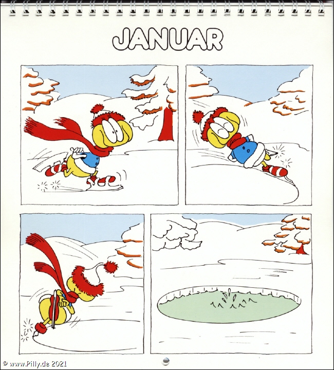 Pillhuhn Schlerkalender 1987 Januar Pillhuhn beim Eislaufen