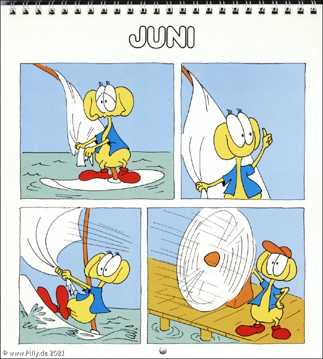 Pillhuhn Schlerkalender 1987 Juni Pillhuhn beim Surfen